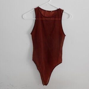 red sheer iridescent bodysuit